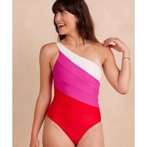 Summersalt Pink and White One-Shoulder One Piece